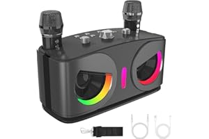 Karaoke Machine for Adults Kids with 2 Wireless Microphones, Portable Bluetooth Singing Speaker System with LED Lights for Ho