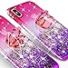 GW Cases for iPhone Xr Case Cute Ring Liquid Glitter Shock Proof Phone Case Bling Kickstand Girls Women Compatible for Apple iPhone Xr - Hot Pink/Purple