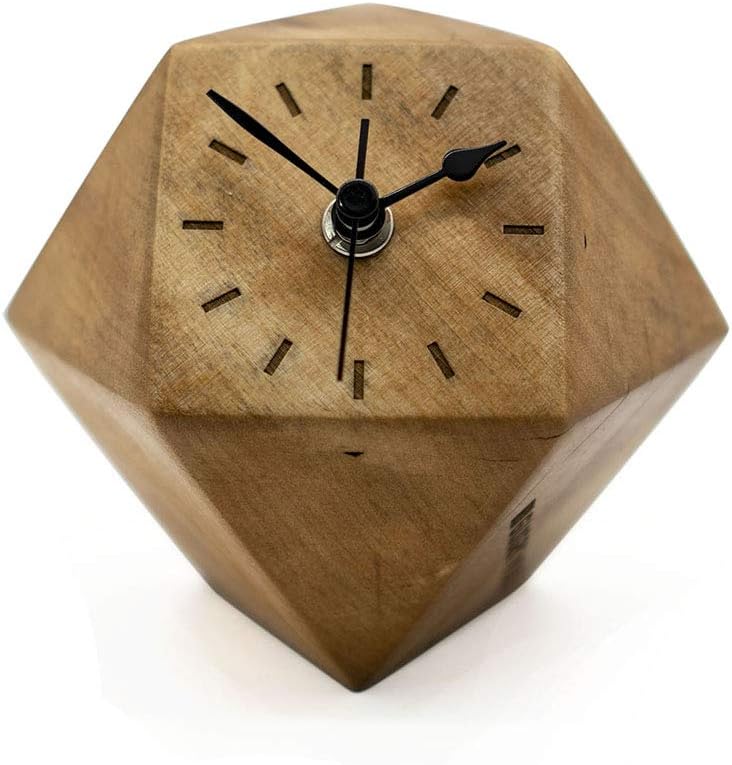 Handmade, Decorative Wooden Table Clock. Geometric Gugar Bite Clock