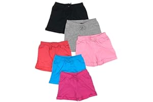 MISS POPULAR Girls 6-Pack Bermuda Short Sizes 4-16 Comfortable Cotton, Elastic Waistband, Bow-Tie, Pockets & Many Colors