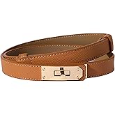 Ovekaut Women Skinny Leather Belt Solid Color Alloy Turn Lock Adjustable Waistband for Dresses Jeans Coats
