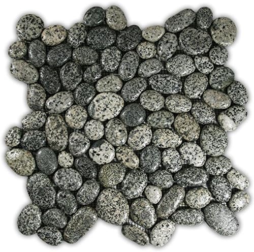CNK TileGlazed Speckled Pebble Tile – 12" x 12" Natural Stone Mesh-Backed Tile for Shower Floors Backsplashes Patios Kitchen & Bathroom Decor – Durable Waterproof Easy Maintenance – Pack of 1