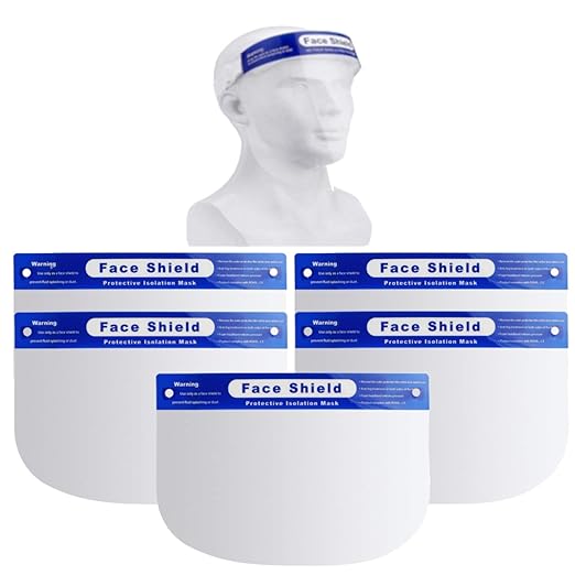 5 Pack Safety Face Shield, All-Round Protection Headband with Clear Anti-Fog Lens, Lightweight Transparent Shield with Adjustable Elastic Band