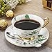 Panbado 3 Piece Bone China Cup and Saucer Set with Spoon, Vintage Porcelain Coffee Cup Set, 200 ml/6.8 oz, Camellia