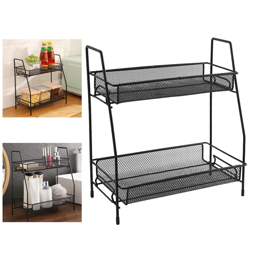 RECHCIGA Spice Rack Organizer Countertop Storage Shelf 2-Tier Spice Rack Stand Kitchen Removable Worktop Storage Shelf for Spice Makeup Can Seasoning Bottle Jam Jars Cosmetic（35.5 * 14 * 33.5cm）