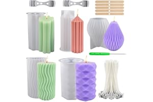 NICAVKIT 5Pcs Silicone Candle Molds Set for Candle Making, Pillar Candle Mold, 3D Cylinder Candle Mold, Epoxy Resin Casting Molds for for DIY Crafts, Wax Candle Making