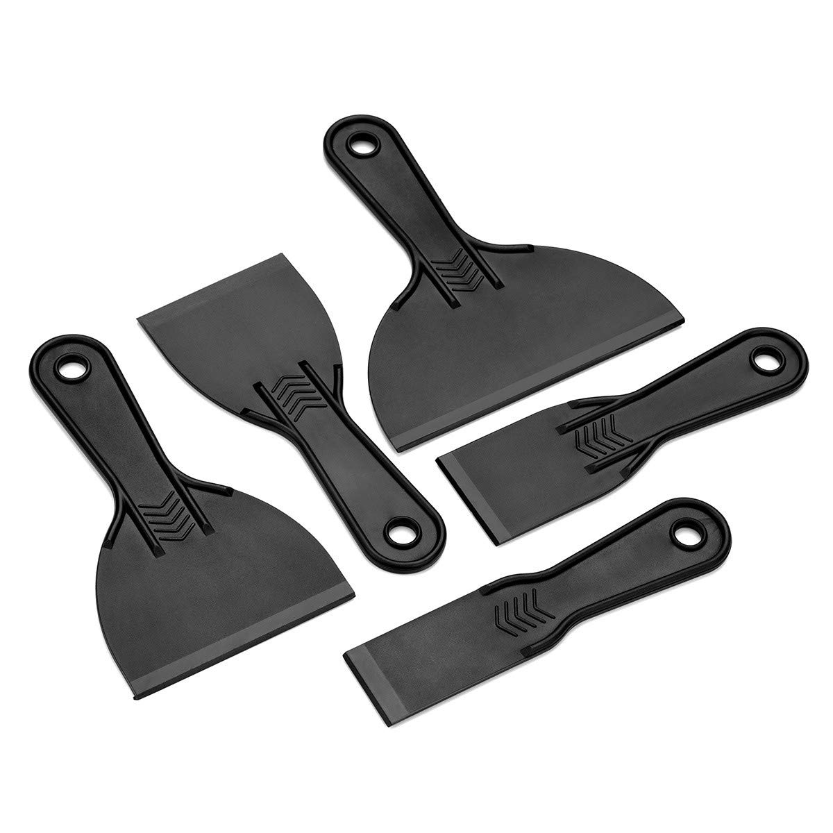 LIVEMEGREEN 5 Pieces Plastic Putty Knife Set Flexible Paint Scrapers Tool for Spackling, Baking, Wall and Car Putty Green (1.5Inch,2Inch,3Inch,4Inch,6Inch)