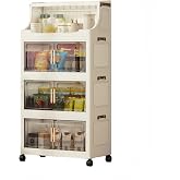 FoldTrend 174QT Stackable Storage Bins with Lids &amp; Rack, 4 Tier Large Capacity Foldable Storage Cabinet, Clear Collapsible Pantry Organizer for Home, Kitchen, Bathroom, Dorm, Office