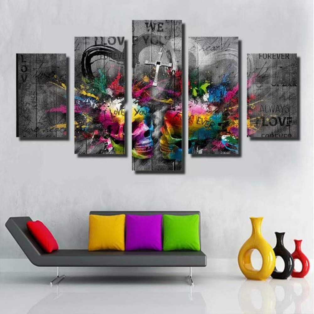 XIANRENGE 5 Panel De Impresión Lienzo Pintura Abstracta Calavera Colorida HD Imagen De Póster Mural Moderna Arte Imagen Decoraciones para Salón Dormitorio Decoracion