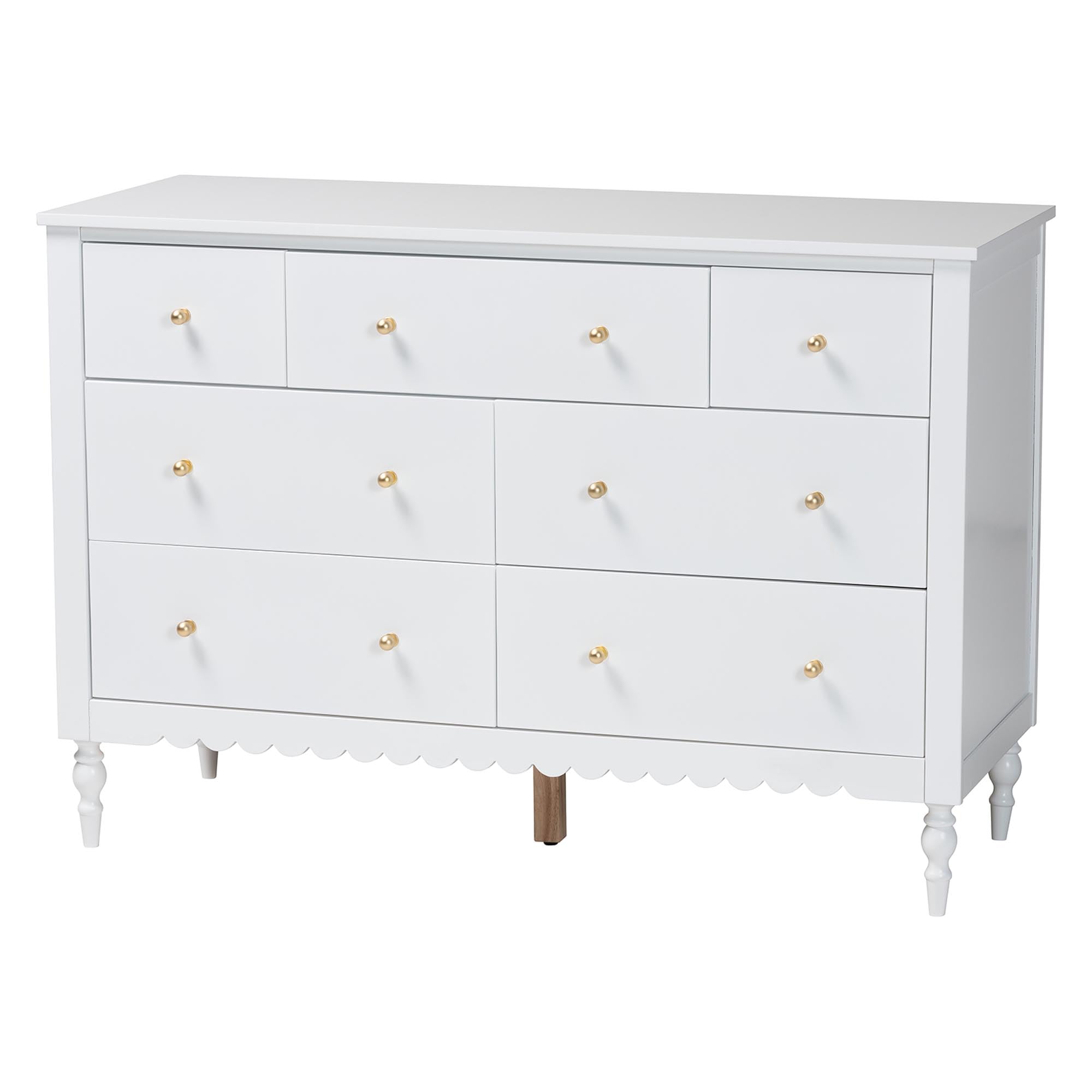 Photo 1 of **MINOR DAMAGE/check clerk comments**
 Studio Roni Modern White Wood 7-Drawer Dresser with Scalloped Edges