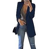ZICUE Women Lapel Collar Long Sleeve Blazer Formal Solid Color Long Suit Open Front Waist Jacket