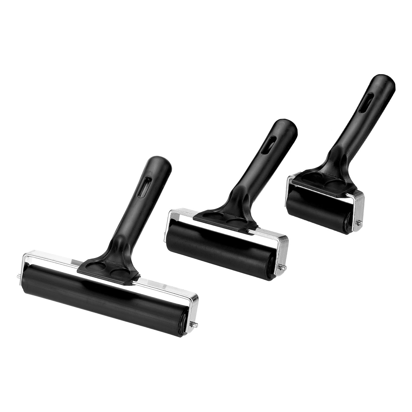 YOKIVE 3 Pcs Rubber Roller Brayer, Printmaking Ink Print Spreading Brush Tool, Great for Art Printing, Craft Stamping (Black 6-Inch 4-Inch 3-Inch)