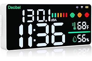 CHAOOS Decibel Meter Wall Mounted Hanging and Desktop Sound Level Meter, 11 inch LED Large Display WiFi Noise Meter Decibel Time Temperature Humidity Meter with Alarm Icons Indicator for Classroom, Home