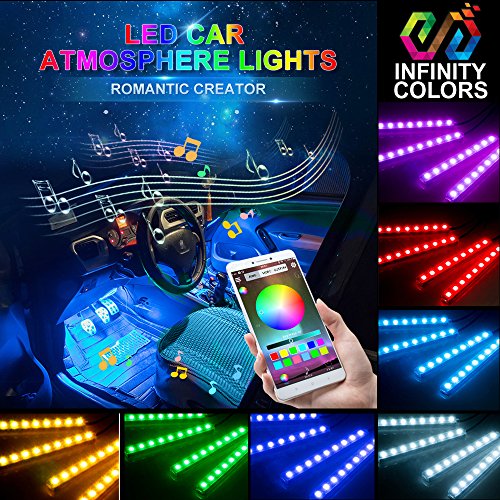 Car LED Strip Light-Carantee 4pcs 48 LED Bluetooth App Controller Car Interior Lights, Waterproof Multicolor Music Underdash Lighting Kits for iPhone Android Smart Phone, Car Charger Included, DC 12V - Thumbnail 7
