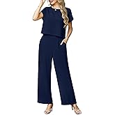 Lepunuo 2 Piece Sets for Women Summer Cap Sleeve Crop Top Wide Leg Pants Matching Lounge Set Vacation Beach Travel Outfits