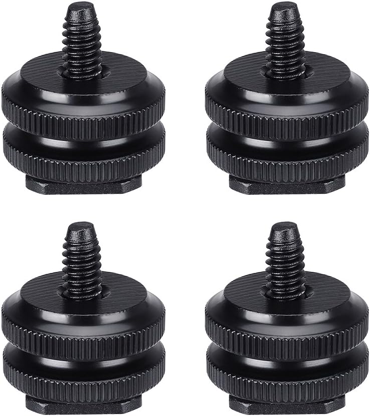FOTYRIG Hot Shoe Mount Adapter 1/4" Shoe Mount Flash Adapter w/Double Nuts for Microphone, LED Light, Monitor (Pack of 4)