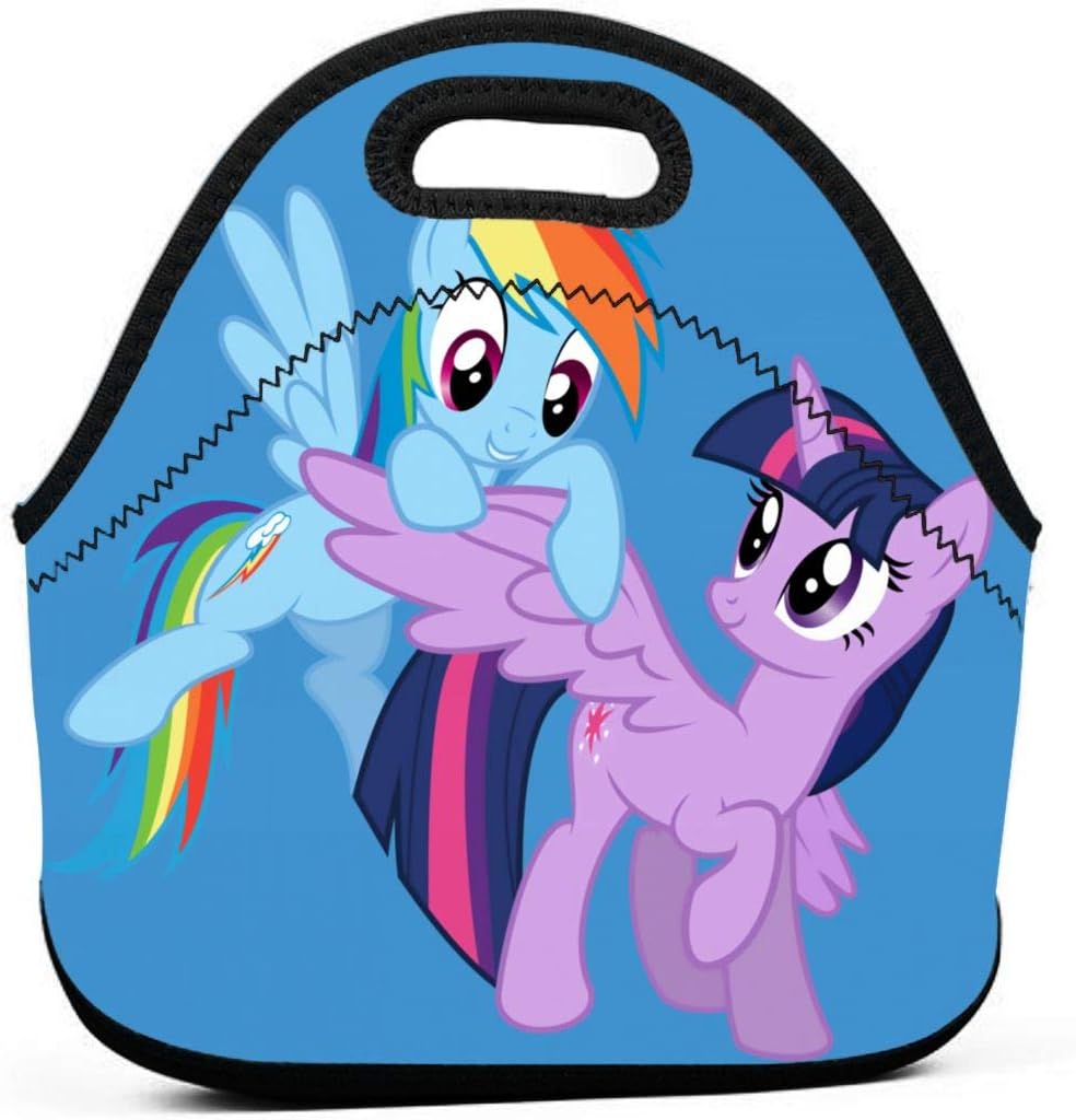 Friendship Is Magic Pony Rainbow Dash Unicorn Twilight Sparkle Insulated Lunch Bag Tote for Adult/Kids, Reusable Soft Neoprene Personalized Lunchbox Handbag for Work/School/Picnic