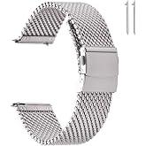 EACHE Heavy Duty Stainless Steel Mesh Watch Band 18mm 20mm 22mm | Thick 1mm steel mesh, quick-release spring bars, double push-button folding clasp for breathable, secure everyday wear