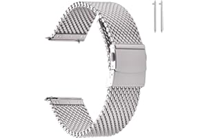 EACHE Stainless Steel Thick Mesh Watch Bands for Mens, Quick Release Adjustable Heavy Duty Mesh Watch Straps 18mm 20mm 22mm