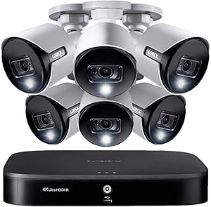 Lorex Weatherproof Indoor/Outdoor Wired Home Surveillance Security System, 6 x 4K Ultra HD Cameras w/Long Range Color Night Vision, Smart Home Compatible w/Alexa (6 Pack) – Incl. 2TB 8 Channel 4K DVR