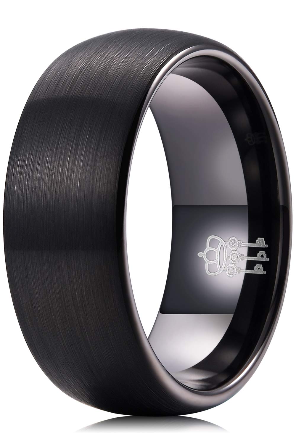 Three Keys Jewelry Mens and Womens Charming Jewelry Brushed Tungsten 8mm Wedding Carbide Black Ring Band For Men Engagement Size O