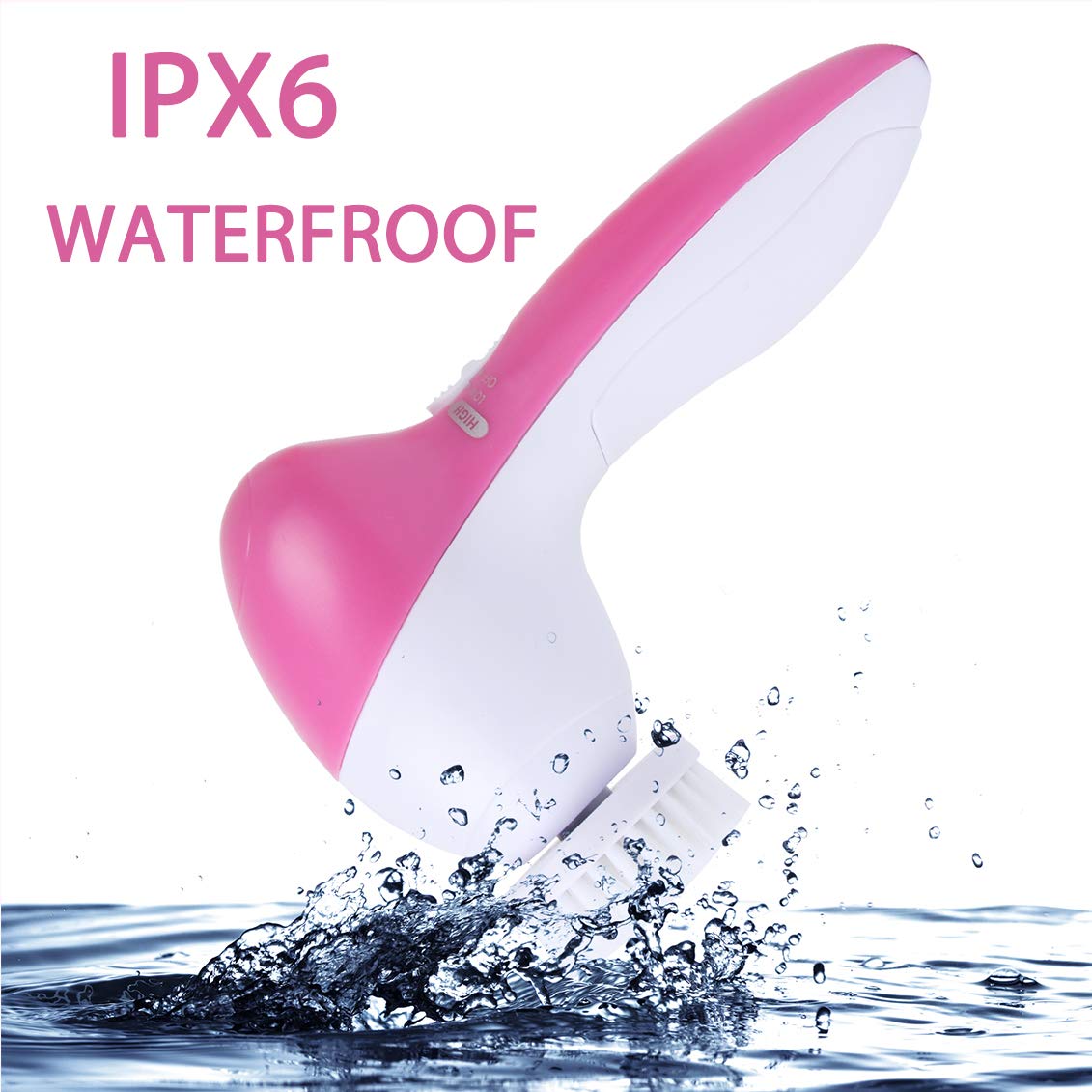 【 Newest 2020 】Gackoko Facial Cleansing Brush-Waterproof Face Spin Brush Set with 5 Brush Heads，Gentle Exfoliating and Removing Blackhead，Deep Cleansing face (PINK): Beauty