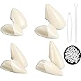 BBTO Set of 8 Vampire Teeth 4 Size Halloween Cosplay Fangs Fake Teeth with Tooth Pellets Adhesive Installation Tools and Instruction Halloween Party Cosplay Dentures Prop(White)