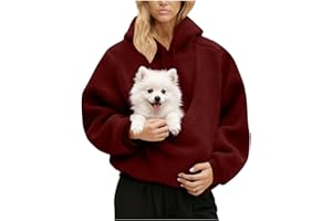 Fuzzy Pet Pouch Hoodies for Women Oversized Fleece Hooded Sweatshirt with Pocket Front Pet Carry Pouch Pullover Tops