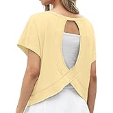 GRECERELLE Women's Open Back Workout Tops Backless Athletic Shirts Casual Crop Running Tee Y2k Yoga
