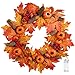 Valdler 22 Inch LED Winter Front Door Decorative Wreath with Maple Leaf,Pumpkin, Pinecone,Red Berries Garland