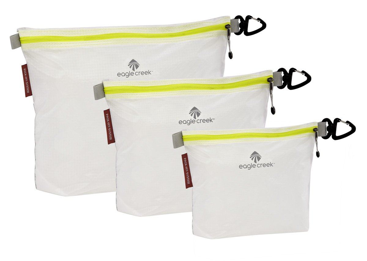 eagle creek Pack-It Specter Sac Set - Durable and Lightweight Packing Cube Set with Zip Closure and Handy Clip to Organize and Maximize Space in Travel Bags, White/Strobe