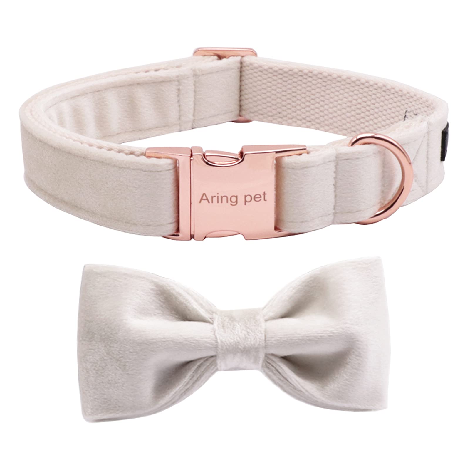 ARING PET Velvet Dog Collar-White Bowtie Dog Collars, Soft&Comfortable Wedding Velvet Collar with Bow for Small Medium Large and Girl Boy Dogs