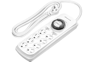 DEWENWILS Mechanical Timer Power Strip with 8 Outlets, Flat Plug, 6ft Long Cord, Overload Protection, Indoor Timer for, Bearded Dragon Tanks, Aquarium, Grow Lights, Plants, Reptile Light, UL Listed
