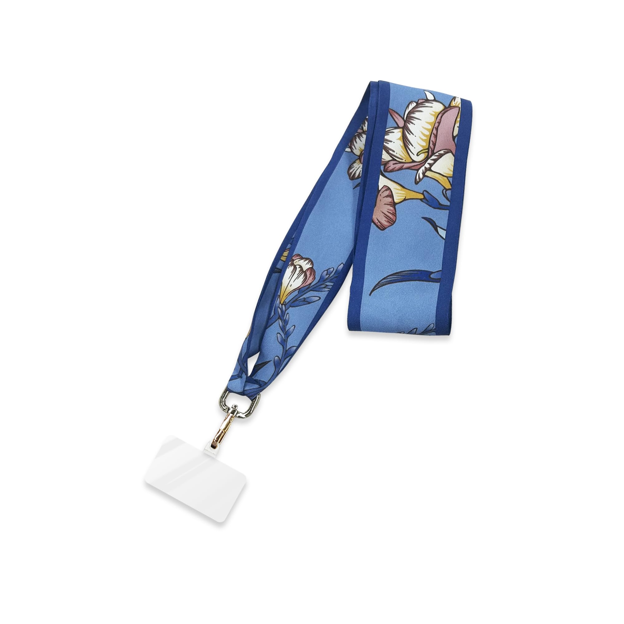 townssilk Lanyard,luxury mulberry silk Lanyard,with exquisite accessories, suitable for mobile phones,key rings,ID card holder,1pc, blueFlower