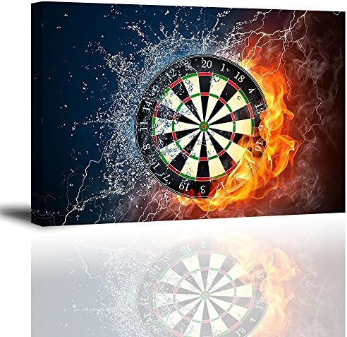 Fire and Ice Water Wall Decor for Bedroom, SZ Abstract Canvas Prints Home Decorations of Darts Target Board Picture (Bracket Mounted Ready to Hang, 1" Thick Frame Wall Art, Waterproof Artwork)