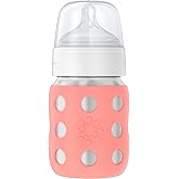 Lifefactory 8-Ounce Stainless-Steel Vacuum-Insulated Wide-Neck Baby Bottle with Stage 2 Nipple (3-6 Months) Cantaloupe (LS2211WCA4)