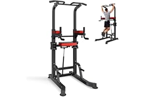 VEVOR Pull Up Bar, 330 LBS Power Tower Dip Station, Workout Dip Station with H-Shaped Stable Base & Assistance Platform, Adju