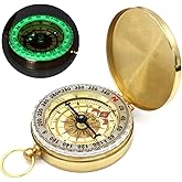 Camping Survival Compass for Hiking,Small Golden Pocket Compass for Kids,Glow in The Dark Waterproof Vintage Metal Military GearCompass for Hunting Backpacking Outdoor Navigation Tool (Golden)