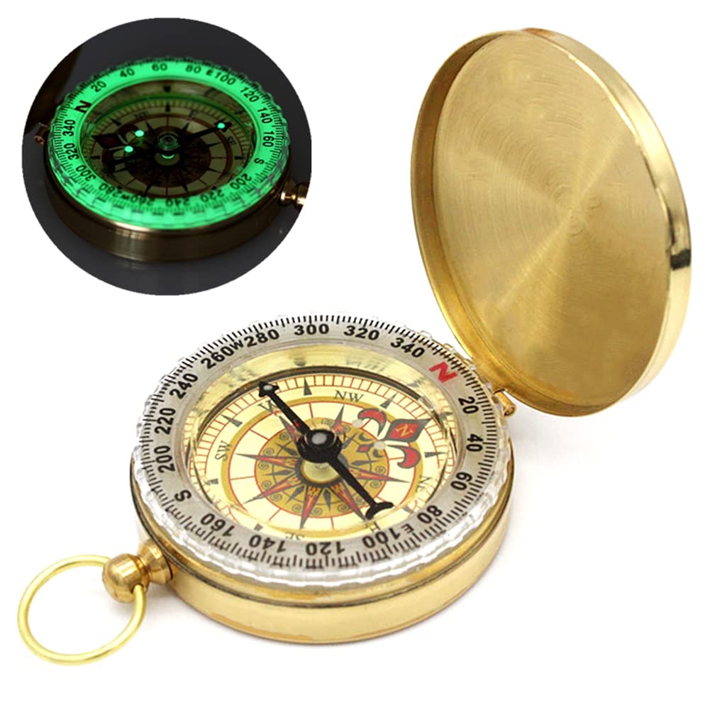 Photo 1 of Camping Survival Compass for Hiking, Small Golden Pocket Compass for Kids, Glow in The Dark Waterproof Vintage Metal Military Gear Compass for Hunting Backpacking Outdoor Navigation Tool (Golden)