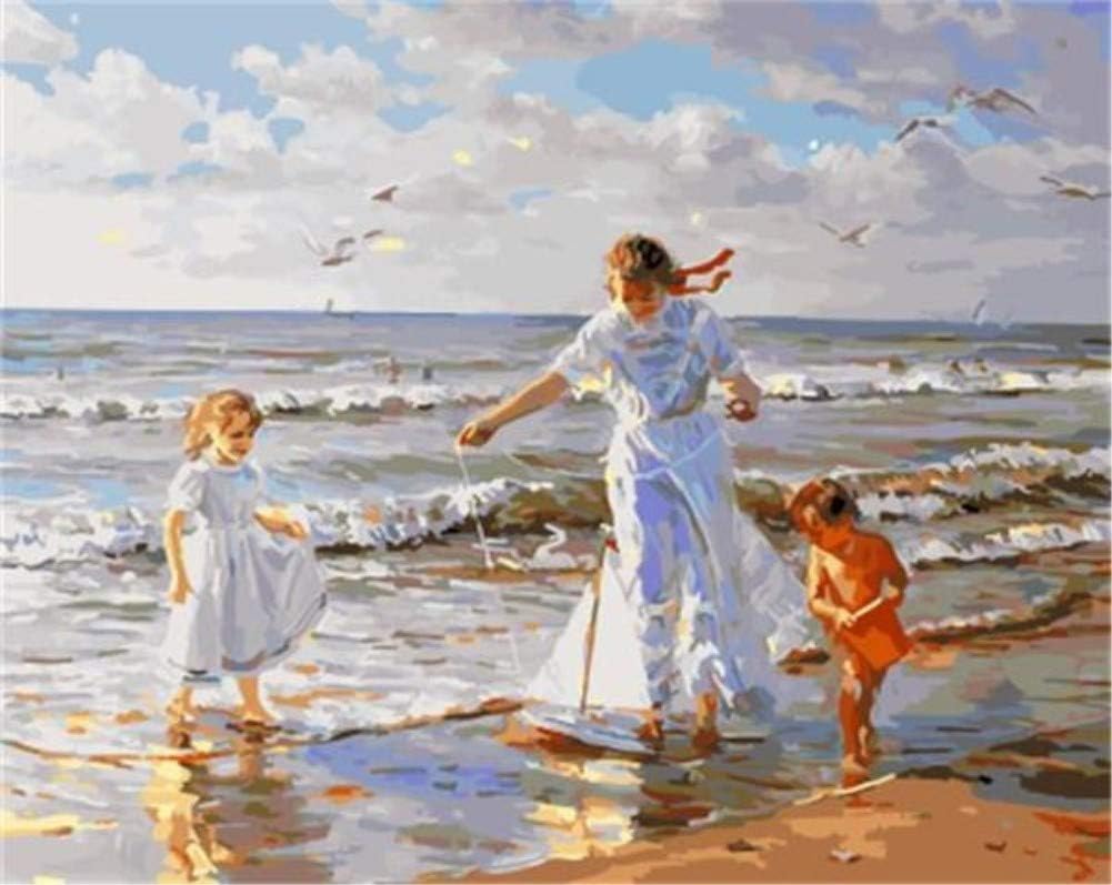 JOLOMOY DIY Paint by Numbers Kits for Adults, DIY Oil Painting by Number for Kids Beginner - Seaside Girl Series 16X20 inch Christmas Home Decor (#3, Frameless)