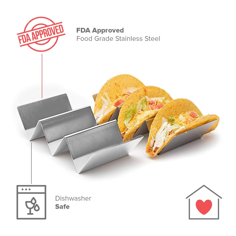 Large Stainless Steel Metal Taco Holder Stand | 2 PACK | Quality Gifts for Women Men Kids| Kitchen Gadgets Safe for Oven Rack, Grill, Dishwasher Restaurant Baking