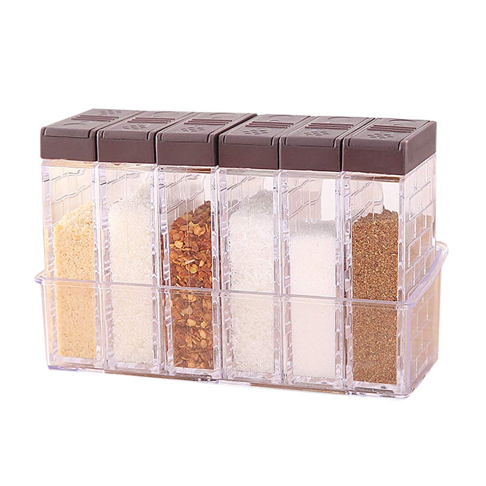 nuosen Set of 6 Salt & Pepper Spice Shaker Box, Plastic Camping Seasoning Box for Storage Kitchen Condiment