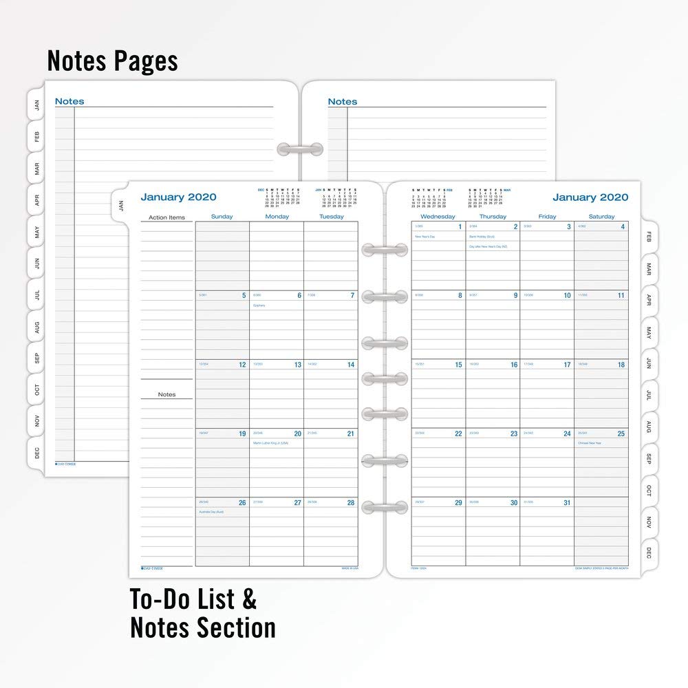 12028 Two Page Per Week 5 1 2 X 8 1 2 Day Timer 2020 Planner Refill 