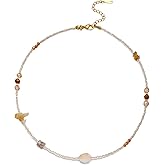 ERNAULO Beaded Necklaces for Women Summer Beach Beaded Necklace Bead Choker Boho Necklaces for Women Handmade Summer Jewelry Stainless Steel 18K Gold Plated