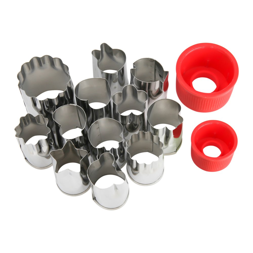 COKOSIM 12 Piezas Vegetales Frutas Flores Cortador Molde del Acero Inoxidable con Función de Cortador de Galletas para Cortar Vegetales, Frutas y Galletas (Rojo)