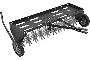 Doniks 40-Inch Tow Behind Plug Aerator with Transport Wheels, Lawn Aerator Tow Behind with Galvanised Steel Tines and Extra-Wide Tow Bar, Pull Behind Aerator for Gardens, Lawns, Farms