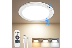 BAIRTH Rechargeable Motion Sensor Ceiling Light with Remote, Battery Operated Closet Light No Wiring, Wireless LED Shower Lights, 3 Colors Dimmable Indoor Overhead Lamp for Closet Shower Pantry Shed Hallway