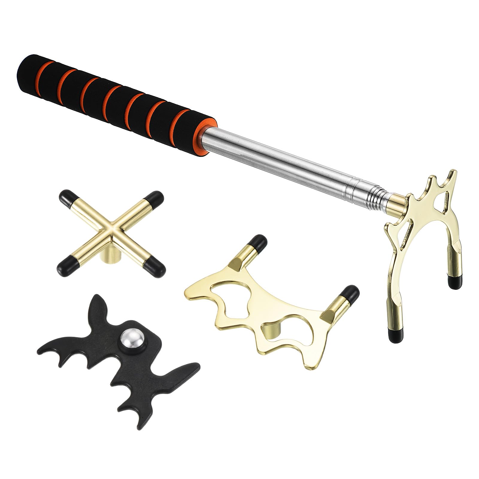 PATIKIL Retractable Billiards Cue Stick Bridge, EVA Pool Cue Accessory with Removable Metal Low/High/Cross Bridge Head for Pool Table Competition, Gold/Black