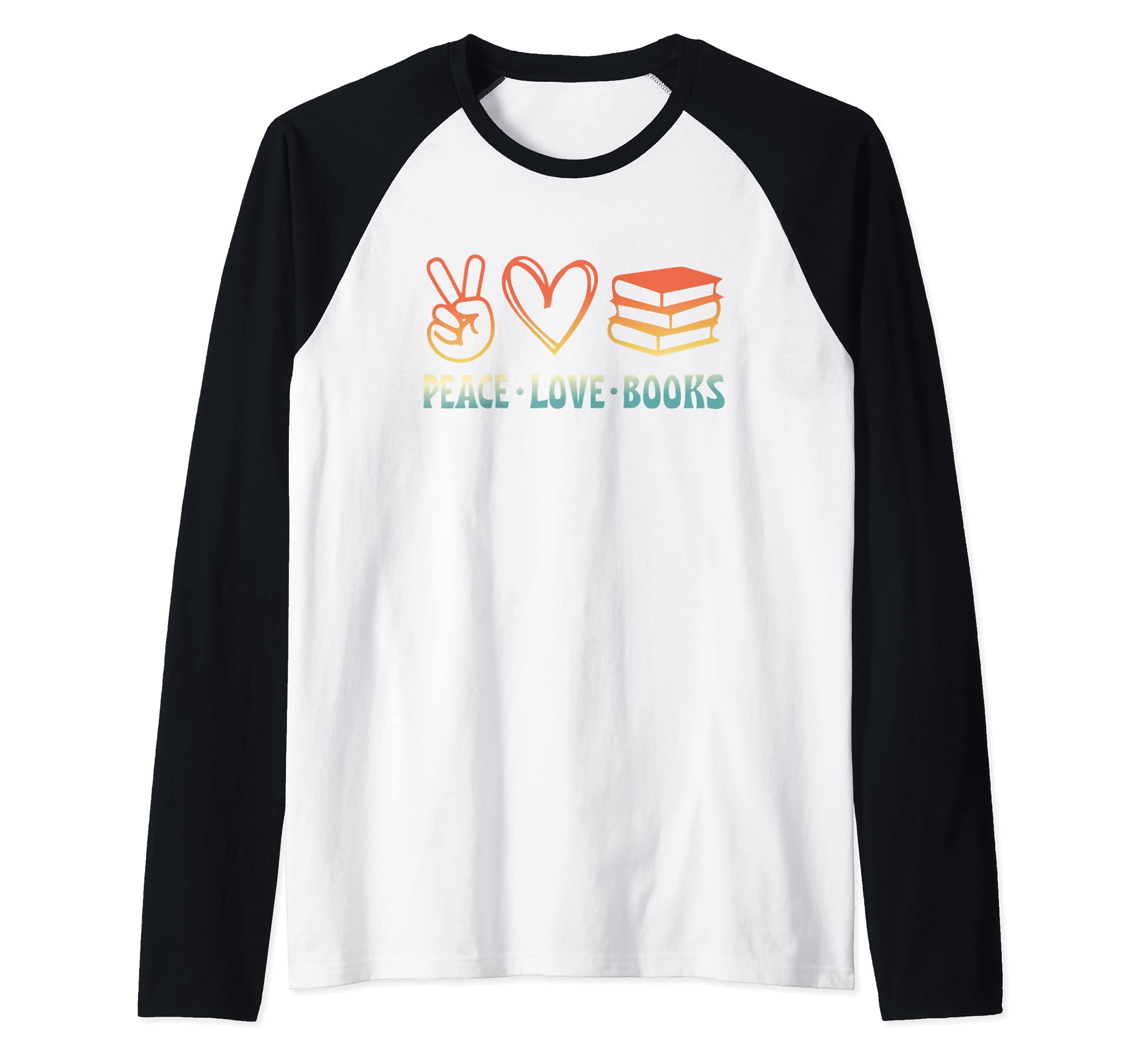 Peace Love Books Symbols Reading Quote Book Lover Raglan Baseball Tee