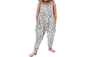 JEATHA Toddler Baby Girls Print Floral Jumpsuits Kids One Piece Strap Romper Harem Pants with Pockets